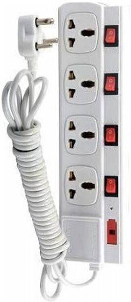 mlu 4+4 Strip 4 mtr Extension Cord;6 Amp 4 Universal Multi Plug Point Extension Board with LED Indicator 4  Socket Extension Boards