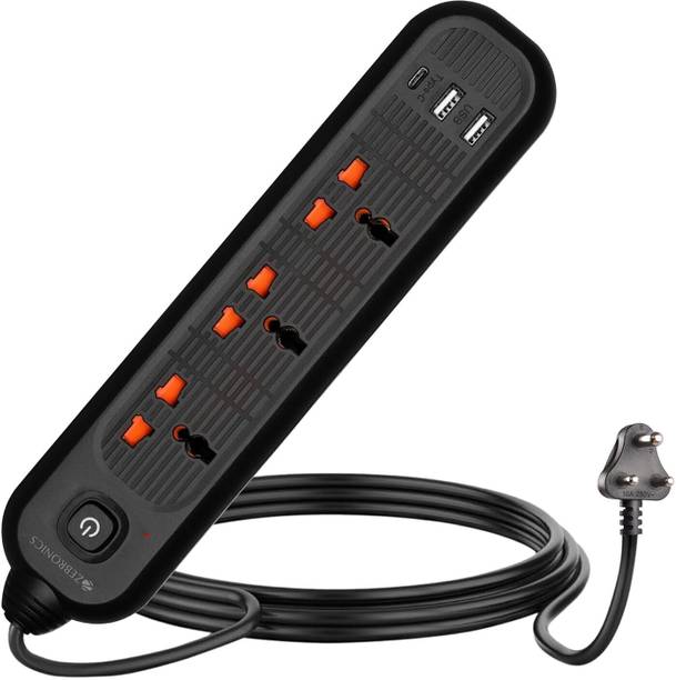 ZEBRONICS Power Bar 132, 2000 W, 10 Amps, LED Indicator, 1 Type C Port, 2 USB Ports and 3  Socket Extension Boards