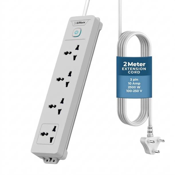 EMBox Power Extension Cord 2 Meter Multi Plug 1500W Heavy Duty 4  Socket Extension Boards
