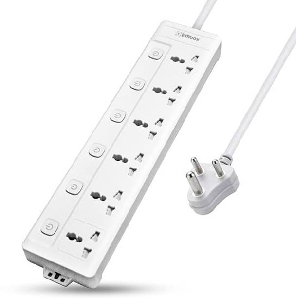 EMBox 10A Multi Plug Sockets with 6 Individual Switch 2500w 6  Socket Extension Boards