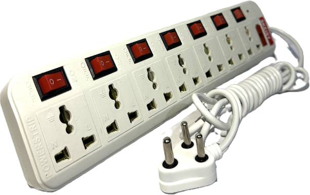 MSNL NEW EXT-107-BOARD 7 SOCKETS 7 SWITCH BOARD POWER 6AMP, WITH 3MTR LONG WIRE 7 Socket Extension Boards