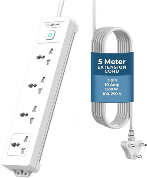 EMBox Power Extension Cord 5 Meter Multi Plug 1500W Extension cord 4  Socket Extension Boards