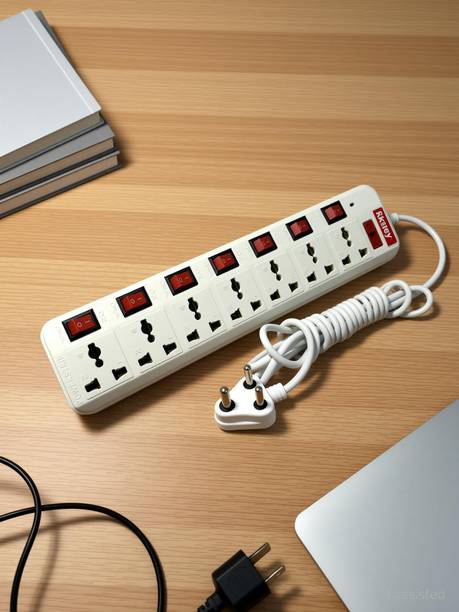 Skeisy WHITE /RED EXTENSIOIN 7 SOCKET PLUS 7 SWITCH BOARD CAPACITY UP 6AMP 7  Socket Extension Boards