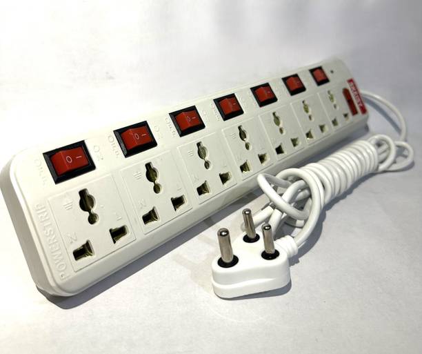 Skeisy WHITE /RED EXTENSIOIN 7 SOCKET PLUS 7 SWITCH BOARD CAPACITY UP 6AMP 7  Socket Extension Boards