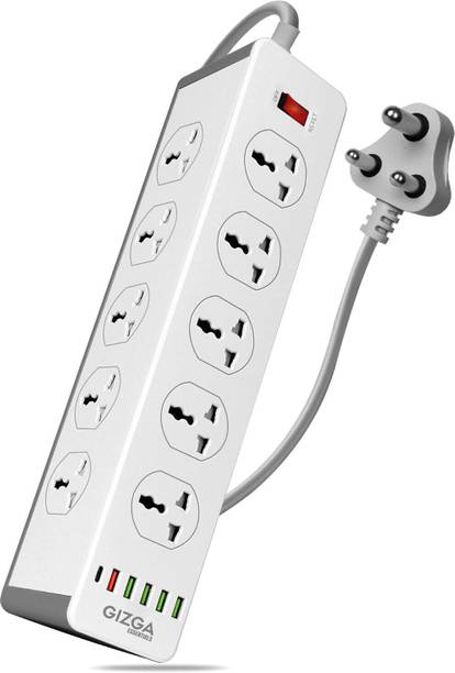 Gizga Essentials 10 Socket 5 USB 1 Type-C Surge Protector Anti-Flaming Child Safe 10A, 250V 10  Socket Extension Boards