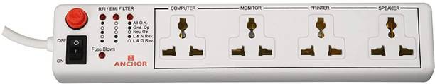 ANCHOR Spike Guard- 4 Universal Socket with Single Switch - 4 Mtr 1  Socket Exte