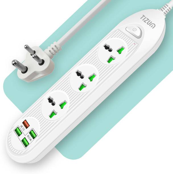 Tizum Over-Voltage Protection, Fire Retardant Material, 3000W 16A, 4 USB Port with 3  Socket Extension Boards