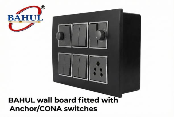 BAHUL 8 Switch Board with Dual Regulator & 5A Socket Black Wall Plate