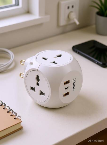 EMBox Multi Plug Universal Socket 10 A with 1 Type C Port and 2 USB Ports (cordless) 4  Socket Extension Boards