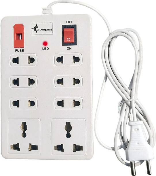 CROMPASS 8 Socket 1 Switch Extension Board/ Cord, Mini Strip , Surge Protector & 2 M Cord 8  Socket Extension Boards