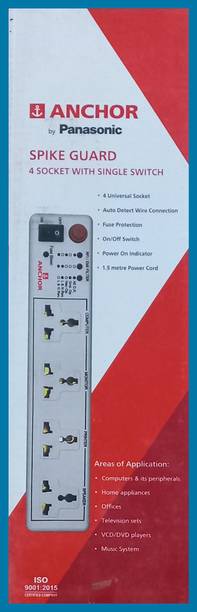 ANCHOR 1 Switch Surge Protection Board+Safety Shutter~Universal Sockets [ 6A ~ 1440W ] 4  Socket Extension Boards