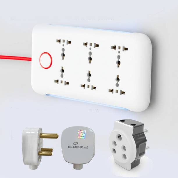 CLASSICTIME Combo Krish 2.5 Yard Power Stirp Free 3 Pin Plug or Multi-Plug adaptor 6 Socket Extension Boards