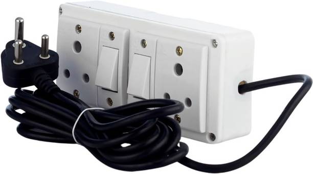 JELECTRICALS White Heavy Duty Extension Board With Copper Wire | 6AMP 3 PIN & Anchor Switch 2 Socket Extension Boards