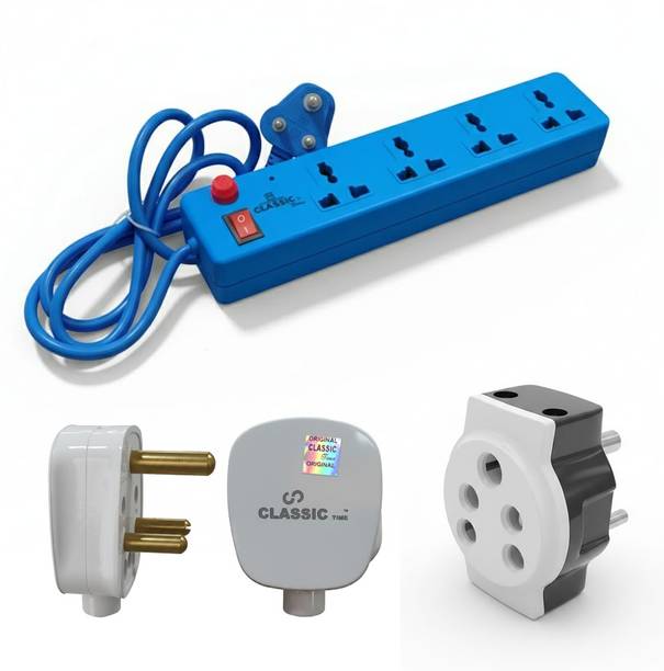 CLASSICTIME Combo Aradhya 1.5 Yard Power Stirp Free 3 Pin Plug or Multi-Plug adaptor 4  Socket Extension Boards