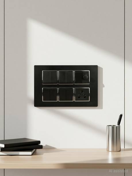 BAHUL BAHUL 9 Switch Modular Board | 1 Socket, 1 Regulator | Surface Mount Wall Box 1  Socket Extension Boards