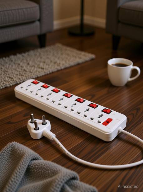 Leavess 7 socket plus 7 switch extension board with 3mtr wire & 6AMP 7  Socket Extension Boards