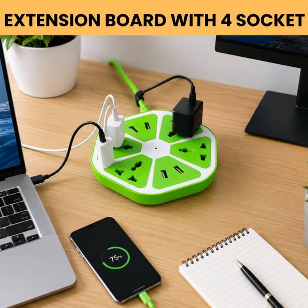 YAROH Hexagon Extension Socket With 1 Meter Cable & 4 USB Ports and 4 SocketWY272 4  Socket Extension Boards