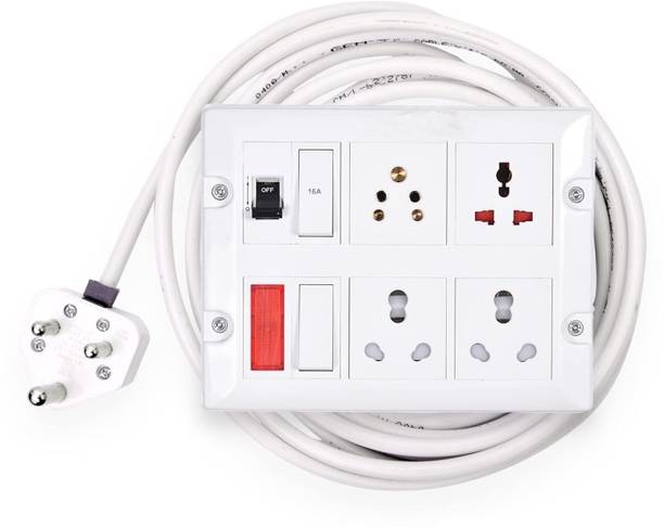 Fringo Extension Board 4 Socket 2 Switch with MCB (2500w) with 6 Meter Wire 220 Volt 4  Socket Extension Boards