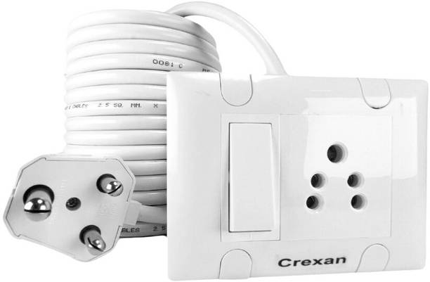 crexan Extention Board 240V/1500W,3Pin+6A+6A Socket+6/20A Small Plug,1.5 Sq.mm Wire 1  Socket Extension Boards