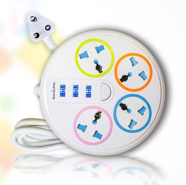 Make Ur Wish 3 USB Cord Charging Ports and 4 Socket -10 Amp Heavy Duty for Multiple Devices 4 Socket Extension Boards
