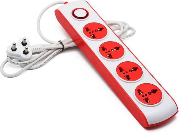 DigiPrints Heavy-Duty 4-Way Extension Board with Surge Protection & Sockets (Red & White) 4 Socket Extension Boards