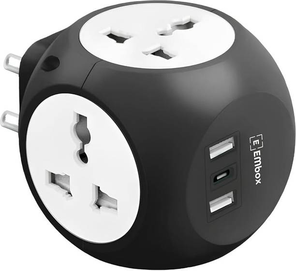 EMBox Multi Plug Universal Socket 10 A with 1 Type C Port and 2 USB Ports (cordless) 4  Socket Extension Boards