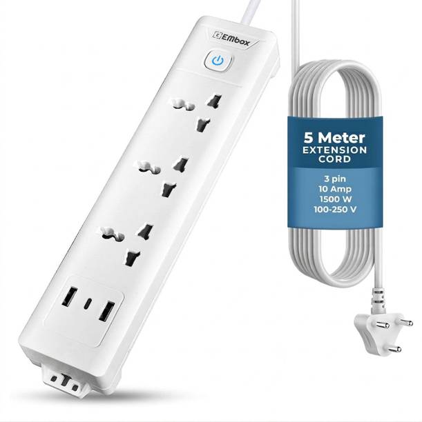 EMBox Power Extension 5 Meter Cord Multi Plug 1500W Heavy Duty With Type C USB 3  Socket Extension Boards