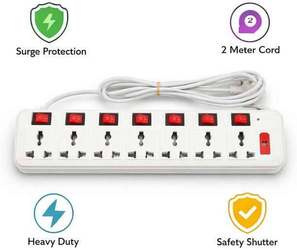 SMTRADERS 7-Socket Extension Board 1.5 Meter Long Cord & Surge Protection 7  Socket Extension Boards