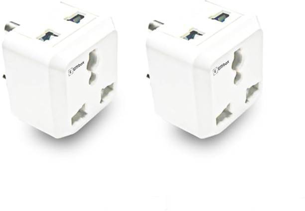 EMBox 2 Pin Multi Plug Socket Pack of 2 Type D for Computer Laptop Phone Camera 6A 2  Socket Extension Boards