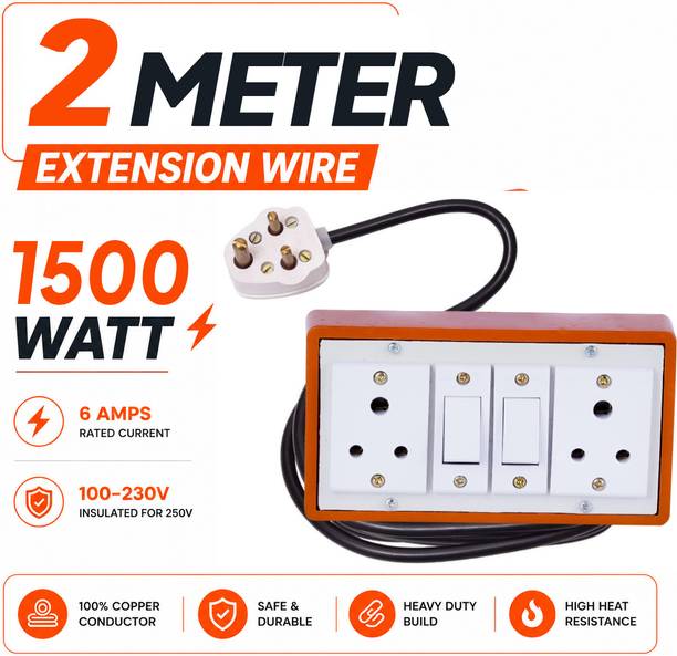 Extocord Heavy Duty Extension Board with Two Socket Two Switch 1500W 2 Meter 3 Core Cable 2  Socket Extension Boards