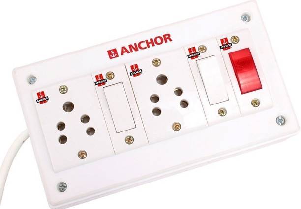 ANCHOR BAHUL ASSEMBLED BOARD CONTAINS 2 Anchor Sockets(5 Amp), 2 Anchor Switch(5 Amp) with 4 Metre Chord Surge Protector (white) 2 Socket Extension Boards