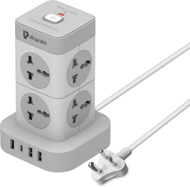 अल्ट्राप्रोलिंक Tower Surge Protector with 3 USB-A+1 Type C Port 3.4A Spike Guard |2500W UM1155U 8 सॉकेट सर्ज रक्षक