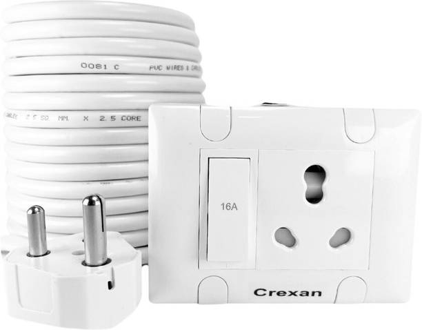 crexan Extension Board 240V/2500W 6/16ASwitch+16/20ASocket+16A Big Plug&2.5 Sq.mm Wire 1  Socket Extension Boards