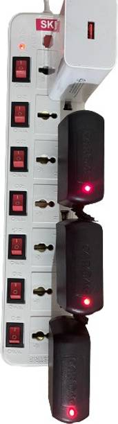 Skeisy 7+7 Multi Plug 4Meters Cord-6 AMP, Black 7 Socket Extension Boards (White, 3m) 7  Socket Extension Boards