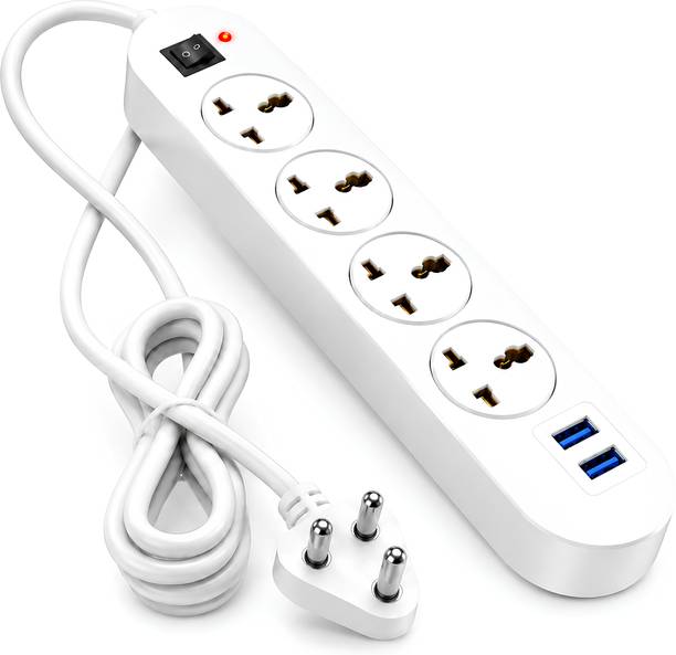 BEBLOOM Multi Plug Charging Strip with 2 USB Ports, 4 Plug Points and Power Switch 4  Socket Extension Boards