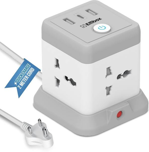 EMBox Cube Power Extension Cord 2500W with USB-C Port Heavy Duty 4 Socket Extension Boards