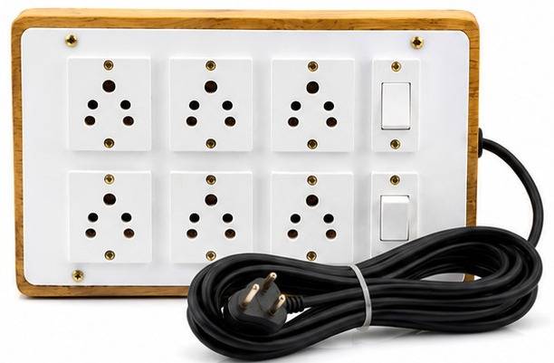 KHOPALA Modular White Single Switch with Universal 5-Pin Electrical Socket Wall Plate 6  Socket Extension Boards