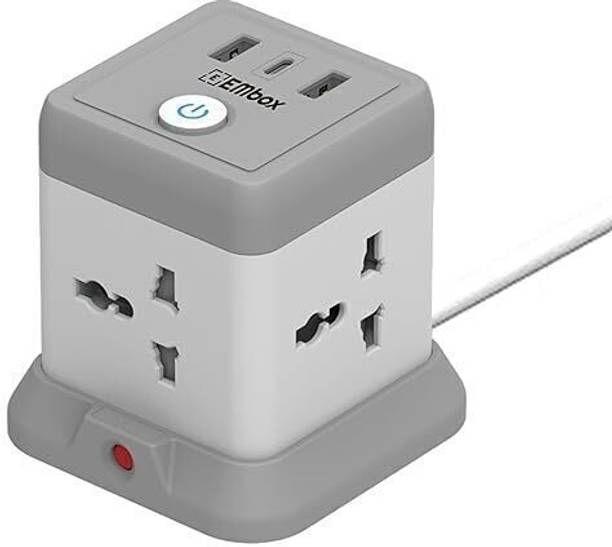 EMBox White Cube Design Extension Board (4 Sockets + 2 USB + 1 Type C) 4  Socket Extension Boards