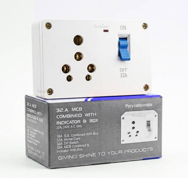 HexaGear Heavy Duty 32A MCB Box with Indicator for Home Office High Power Use, 1  Socket Extension Boards