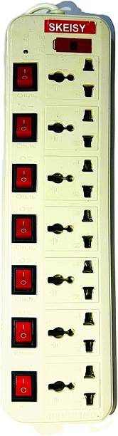 MSNL MS EXT-7+7+7+7-WHITE BOARD POWER UP TO 6AMP, 2500 W, 3 MTR LONG WIRE BOARD, 7 Socket Extension Boards
