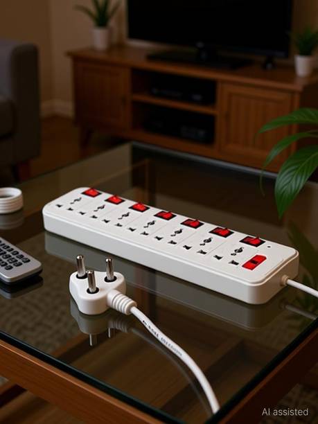 Skeisy 7+7 Multi Plug Master Switch, 3.6 Meters Cord - 6 AMP, Black 7 Socket 7  Socket Extension Boards