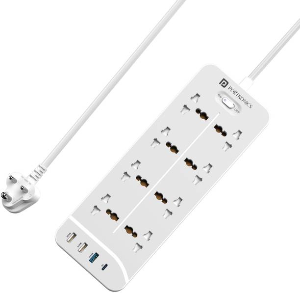 Portronics Power Plate 23 Multi Plug, 8 Sockets, 20W Type-C, 3 USB Ports, 3m Cord, 8  Socket Extension Boards