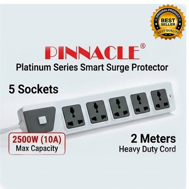 PINNACLE 5 Socket, 2500W 10A, 2 Meter Heavy Duty Copper Wire Cord, Surge protect