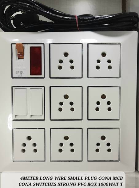 BAHUL SHOCKPROOF PVC EXTENSION WITH CONA MCB. CONA SWITCHES 7  Socket Extension Boards