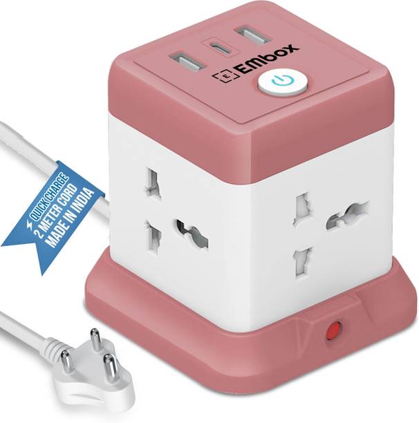 EMBox `EMBOX Cube Extension Board with 4 Universal Sockets, USB and Type C Port 4  Socket Extension Boards