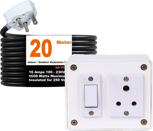 JELECTRICALS 6Amp Extension Board with One Socket One Switch, .75Sqmm 3Core Heavy-Duty Cable 1  Socket Extension Boards