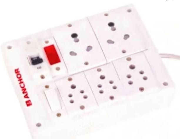 ANCHOR BAHUL ASSEMBLED BOARD CONTAINS 2 Anchor Sockets(15 Amp), 2 Anchor Sockets(5 Amp), 1 Anchor Sockets(13 Amp), 1 Anchor Switch(5 Amp), 1 Anchor MVC (32 Amp) with 4 Metre Chord Surge Protector (white) 5 Socket Extension Boards