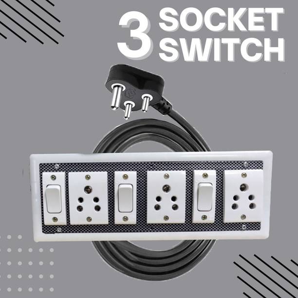 Ziltos 3 Switch Board with 3 Yard wire 3 Socket Extension Boards 3  Socket Extension Boards