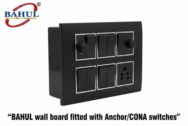 BAHUL Premium 8 Switch Board with Dual Regulator & 5A Socket Black Wall Plate