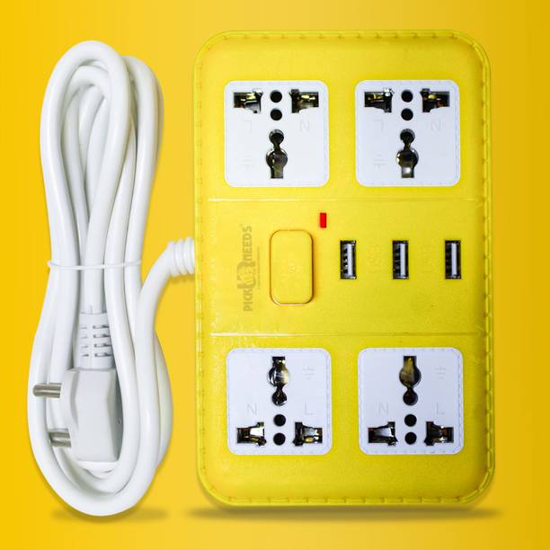 Daily Needs Shop Extension Cord/Board with 3 USB Charging Ports and 4 Socket-10Afor Multiple Uses 10 A Four Pin Socket